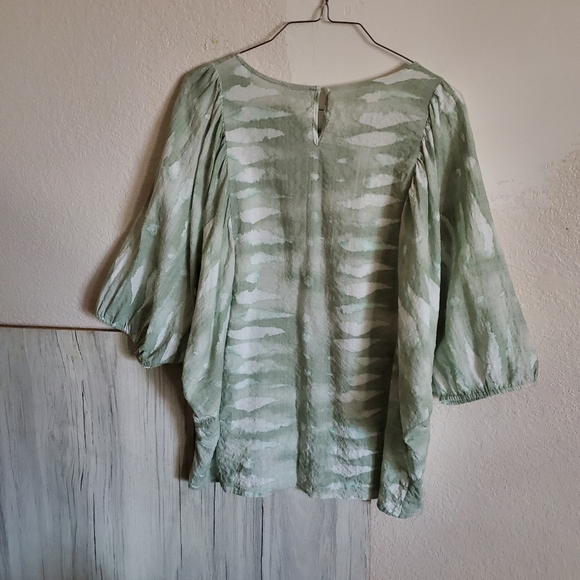 Chenault Rayon Blend Green White Tie Dye Pullover Blouse Sz L - Picture 6 of 7